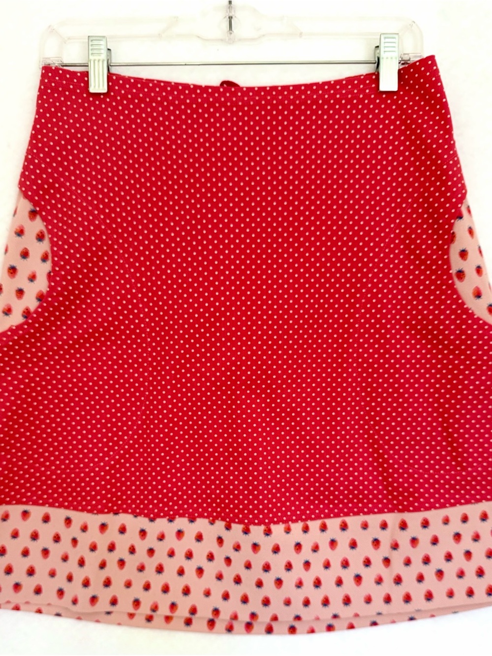 TULIP & TATAMO Red Polka Dot A-Line Skirt with Strawberry Trim